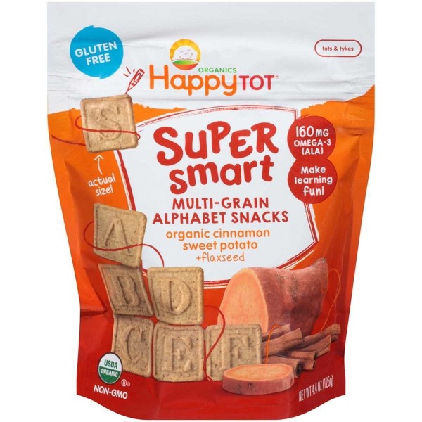 Organic Multi-grain Alphabet Snacks - Cinnamon Sweet Potato + Flaxseed - Happy Baby - BabyOnline HK