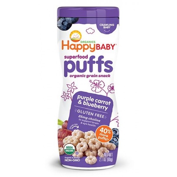 Organic Superfood Gluten-Free Puffs (Purple Carrot & Blueberry) 60g - Happy Baby - BabyOnline HK