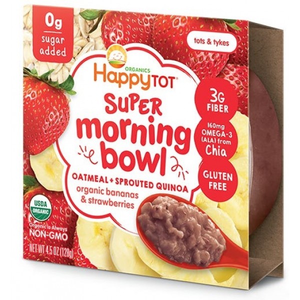 Organic Super Morning Bowl - Oatmeal + Quinoa (Banana & Strawberries) 128g - Happy Baby - BabyOnline HK