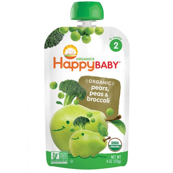 Organic Baby Food - Stage 2 (Broccoli, Peas & Pear) 113g - Happy Baby - BabyOnline HK