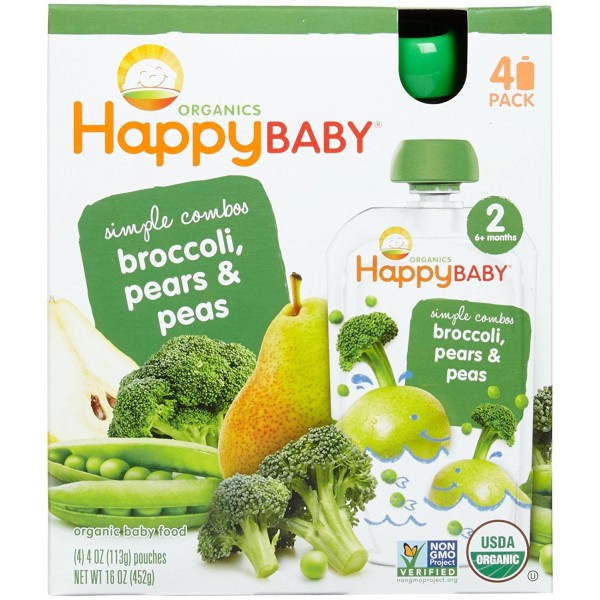 有機西蘭花、啤梨、豌豆 113g [4包裝] - Happy Baby - BabyOnline HK