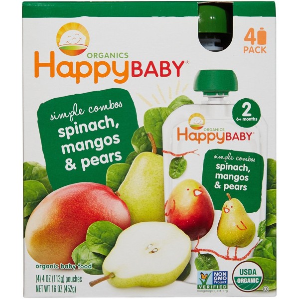 有機菠菜、芒果、 啤梨 113g [4包裝] - Happy Baby - BabyOnline HK
