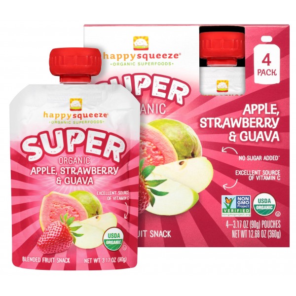 Super Organic - Apple, Strawberry & Guava 90g [Pack of 4] - Happy Baby - BabyOnline HK
