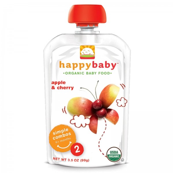 Organic Baby Food - Stage 2 (Apple & Cherry) 99g - Happy Baby - BabyOnline HK