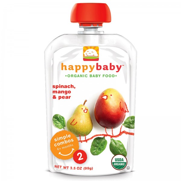 Organic Baby Food - Stage 2 (Spinach, Mango & Pear) 99g - Happy Baby - BabyOnline HK