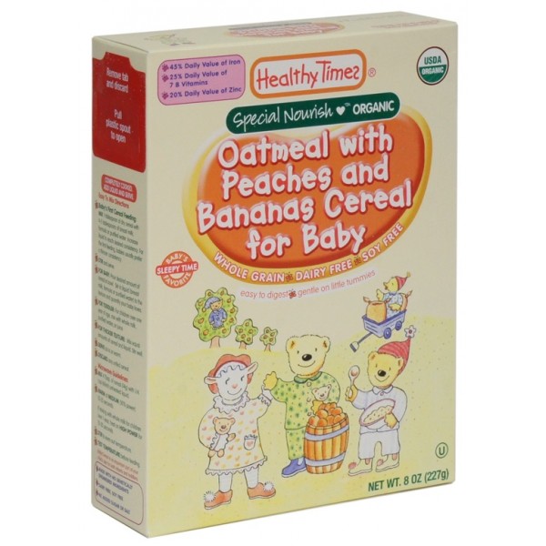 Organic Oatmeal with Peaches and Bananas Cereal 227g - Healthy Times - BabyOnline HK