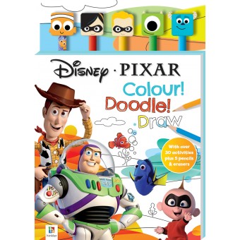 Disney Pixar 5-Pencil and Eraser Set - Colour! Doodle! Draw!
