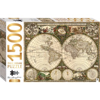 Mindbloggers Gold Jigsaw Puzzle: Vintage World Map (1500 pcs)