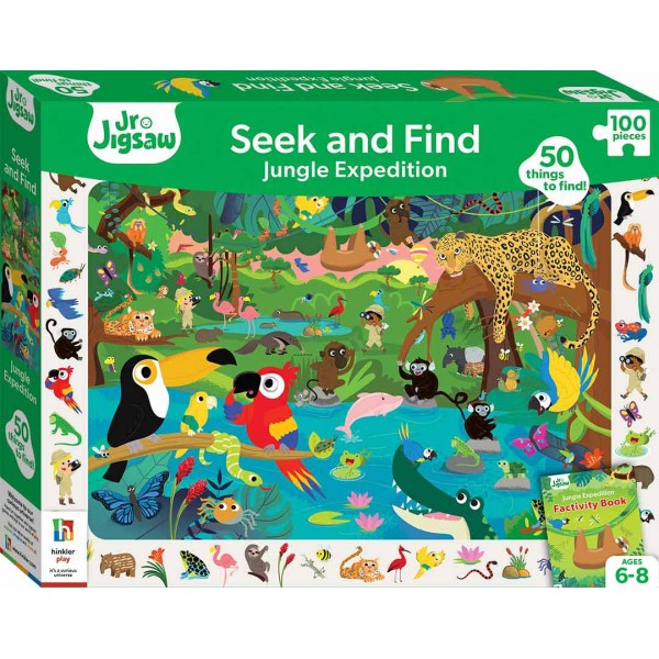 Junior Seek and Find Jigsaw Puzzle: Jungle Expedition (100 pcs) - Hinkler - BabyOnline HK