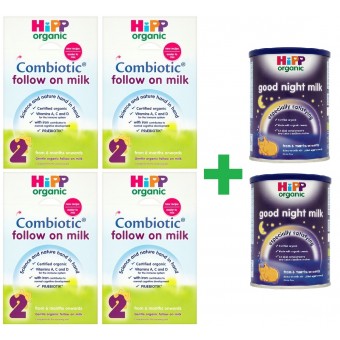 HiPP Organic - 有機較大嬰兒奶粉 (2 號) 800g (4盒) + 有機夜奶奶粉 350g (2)