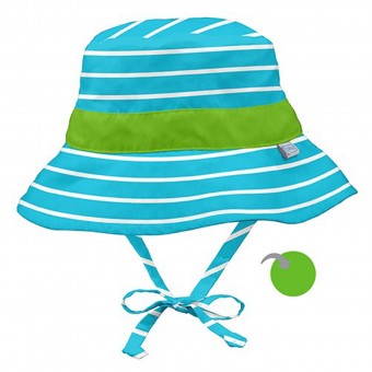 Reversible Ruffle Bucket Sun Protection Hat - Aqua Stripe (9-18 months)