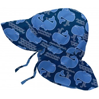 Flap Sun Protection Hat - Navy Whales (2-4Y)