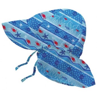 Flap Sun Protection Hat - Aqua Stripe Fish