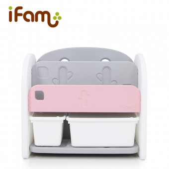 iFam 韓國書架收納組  [白色收納盒x2] (粉紅色)