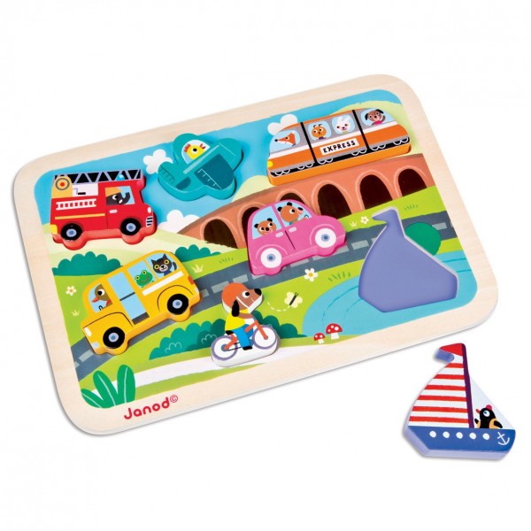 Wooden Chunky Puzzle - Vehicles - Janod - BabyOnline HK