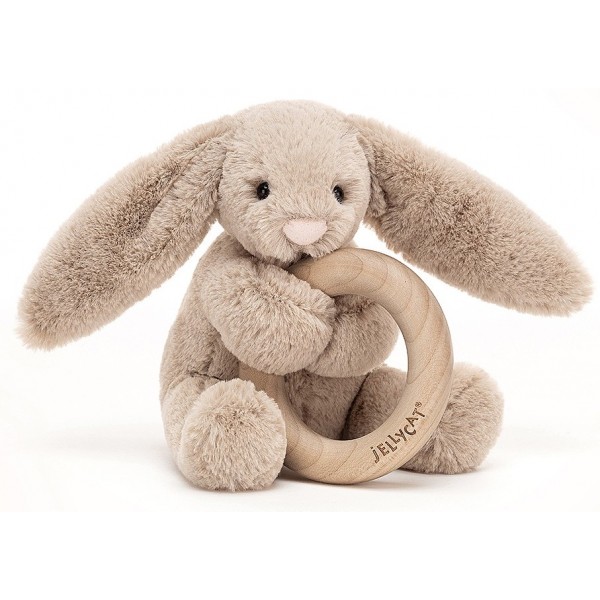 Jellycat - Bashful Beige Bunny Wooden Ring Toy - Jellycat - BabyOnline HK