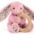 Jellycat - 花耳朵賓尼兔木環玩具 (鬱金香色)