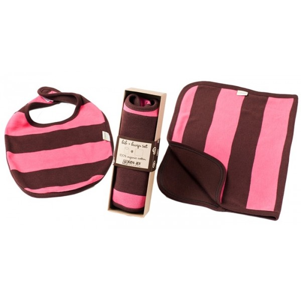 Organic Cotton Bib + Burp Set (Pink/Chocolate) - Kee-Ka - BabyOnline HK