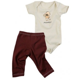 Organic Cotton S/S Bodysuit + Legging Gift Set - Monkey (3-6M)