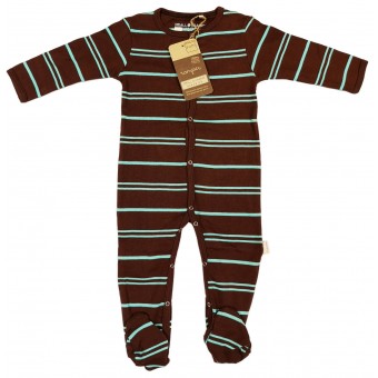 Organic L/S Footed Romper (Turquoise/Chocolate) 0-3m