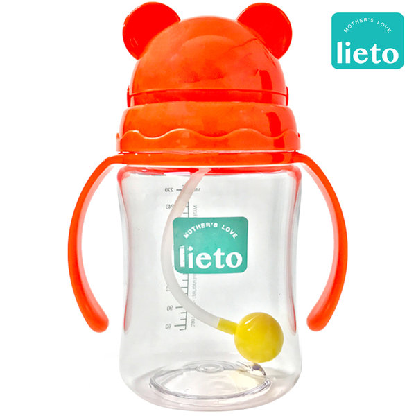 Tritan Training Straw Bottle with Handle 280ml - Orange - Lieto - BabyOnline HK