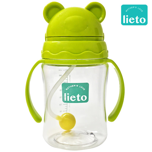 Tritan Training Straw Bottle with Handle 280ml - Green - Lieto - BabyOnline HK
