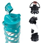 Glass Water Bottle with Active Flip Cap and Silicone Sleeve 650ml - Ultramarine - LifeFactory - BabyOnline HK