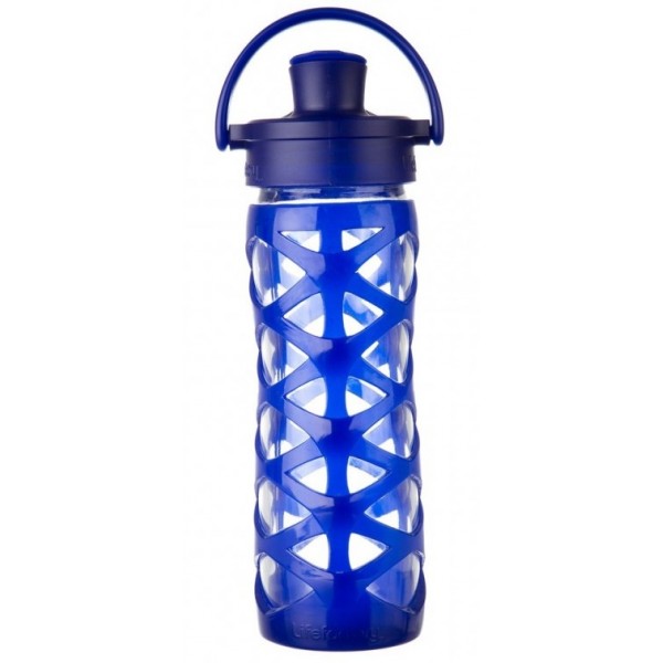 Glass Water Bottle with Active Flip Cap and Silicone Sleeve 475ml - Sapphire - LifeFactory - BabyOnline HK