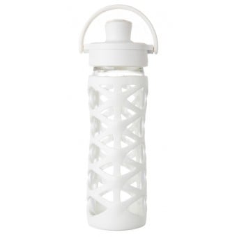 Glass Water Bottle with Active Flip Cap and Silicone Sleeve 475ml - Optic White