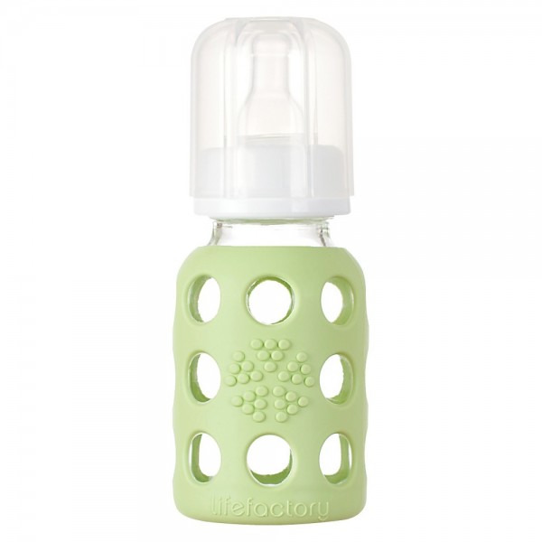 4 oz Glass Baby Bottle with Protective Silicone Sleeve - Spring Green - LifeFactory - BabyOnline HK