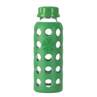 9 oz Glass Flat Cap Baby Bottle with Protective Silicone Sleeve - Grass Green