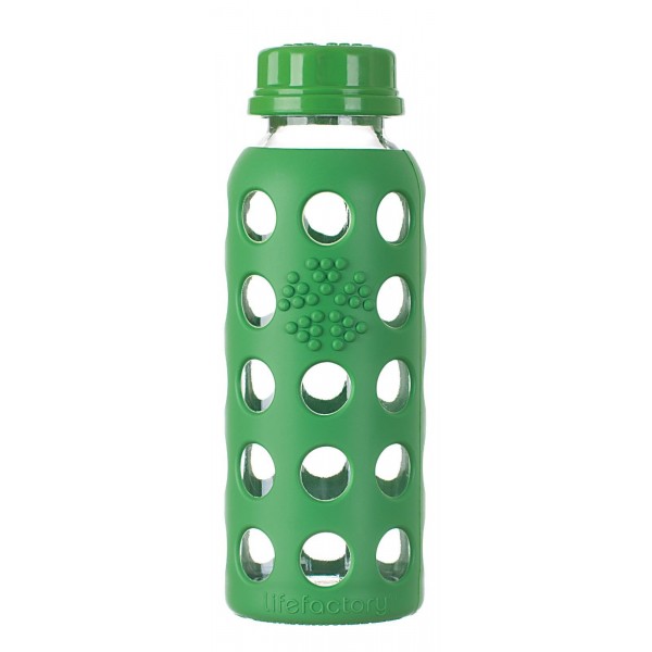 9 oz Glass Flat Cap Baby Bottle with Protective Silicone Sleeve - Grass Green - LifeFactory - BabyOnline HK