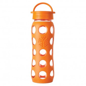 Glass Water Bottle with Classic Cap and Silicone Sleeve 650ml - Orange