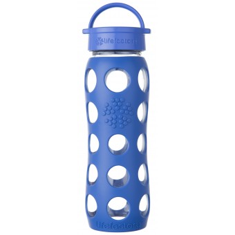 Glass Water Bottle with Classic Cap and Silicone Sleeve 650ml - Cobalt