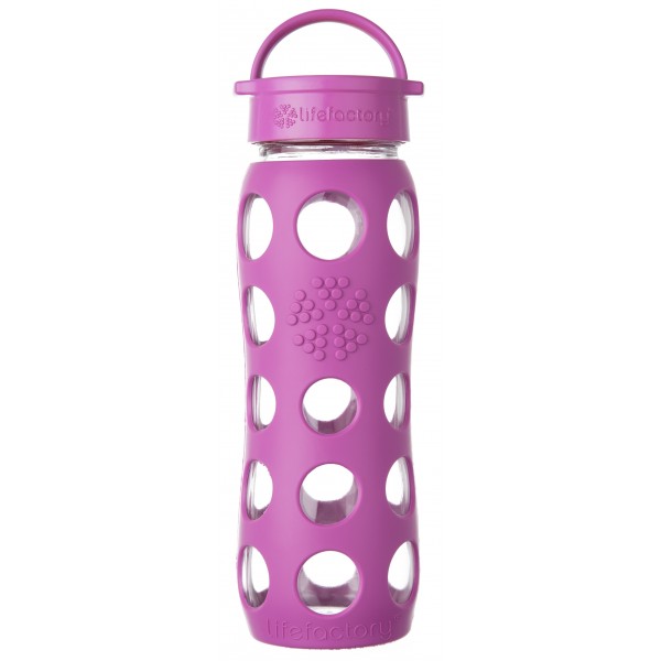 Glass Water Bottle with Classic Cap and Silicone Sleeve 650ml - Huckleberry - LifeFactory - BabyOnline HK