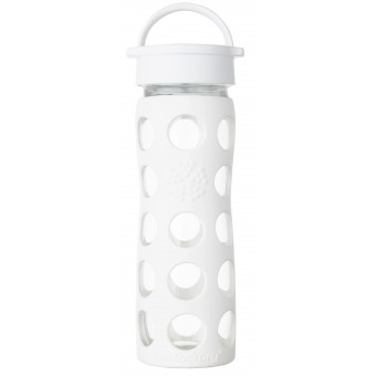 Glass Water Bottle with Classic Cap and Silicone Sleeve 475ml - Optic White