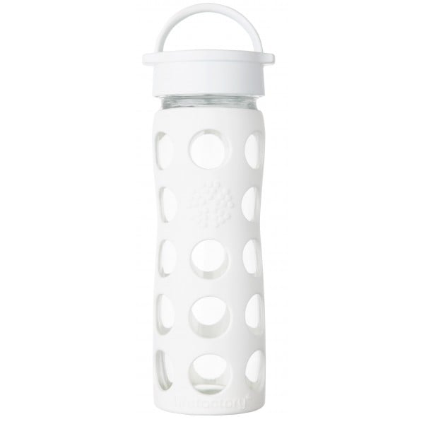 Glass Water Bottle with Classic Cap and Silicone Sleeve 475ml - Optic White - LifeFactory - BabyOnline HK