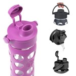 Glass Water Bottle with Flip Cap and Silicone Sleeve 650ml - Raspberry - LifeFactory - BabyOnline HK