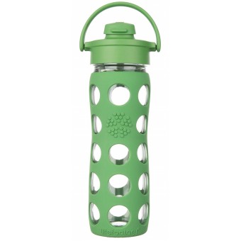 Glass Water Bottle with Flip Cap and Silicone Sleeve 475ml - Grass Green