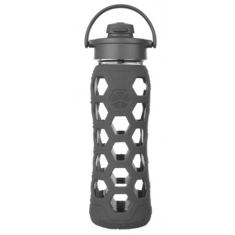 Glass Water Bottle with Flip Cap and Silicone Sleeve 650ml - Carbon Hex