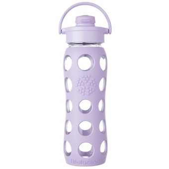 Glass Water Bottle with Flip Cap and Silicone Sleeve 650ml - Lilac