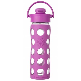 Glass Water Bottle with Flip Cap and Silicone Sleeve 475ml - Huckleberry