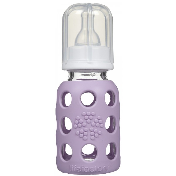 玻璃奶瓶加矽膠套 4oz - 粉紫色 - LifeFactory - BabyOnline HK