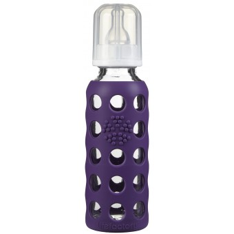 玻璃奶瓶加矽膠套 9oz - 深紫色