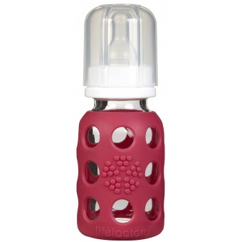 4 oz Glass Baby Bottle with Protective Silicone Sleeve - Raspberry