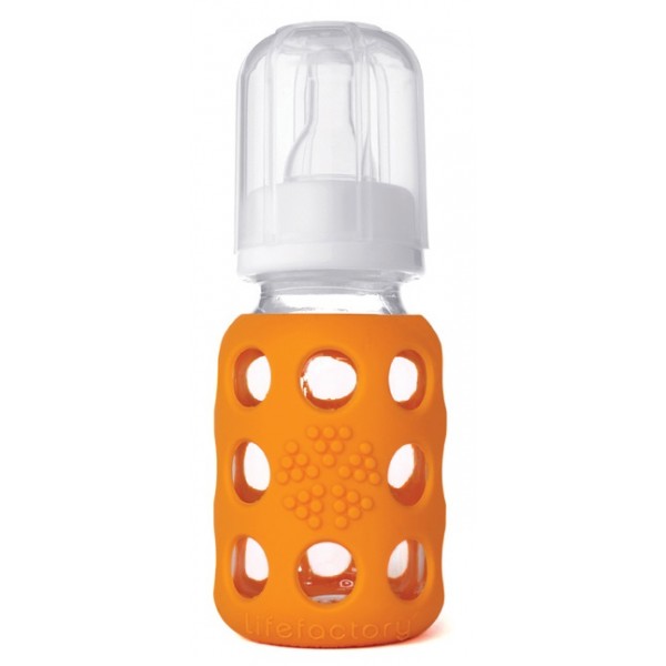 4 oz Glass Baby Bottle with Protective Silicone Sleeve - Orange - LifeFactory - BabyOnline HK