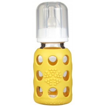 4 oz Glass Baby Bottle with Protective Silicone Sleeve - Yellow