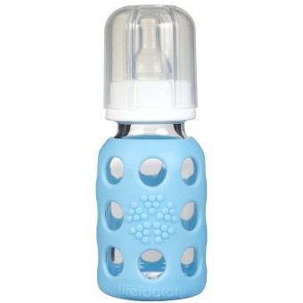 4 oz Glass Baby Bottle with Protective Silicone Sleeve - Sky Blue