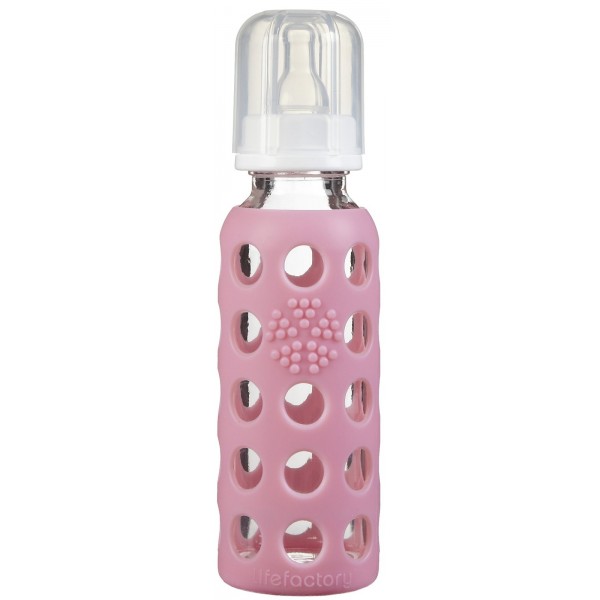 9 oz Glass Baby Bottle with Protective Silicone Sleeve - Pink - LifeFactory - BabyOnline HK