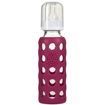 9 oz Glass Baby Bottle with Protective Silicone Sleeve - Raspberry